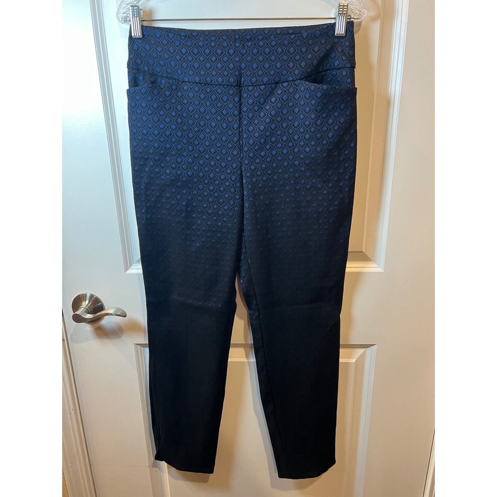 Up! Womens Pants Geometric Jacquard Tummy Control Blue Black 8